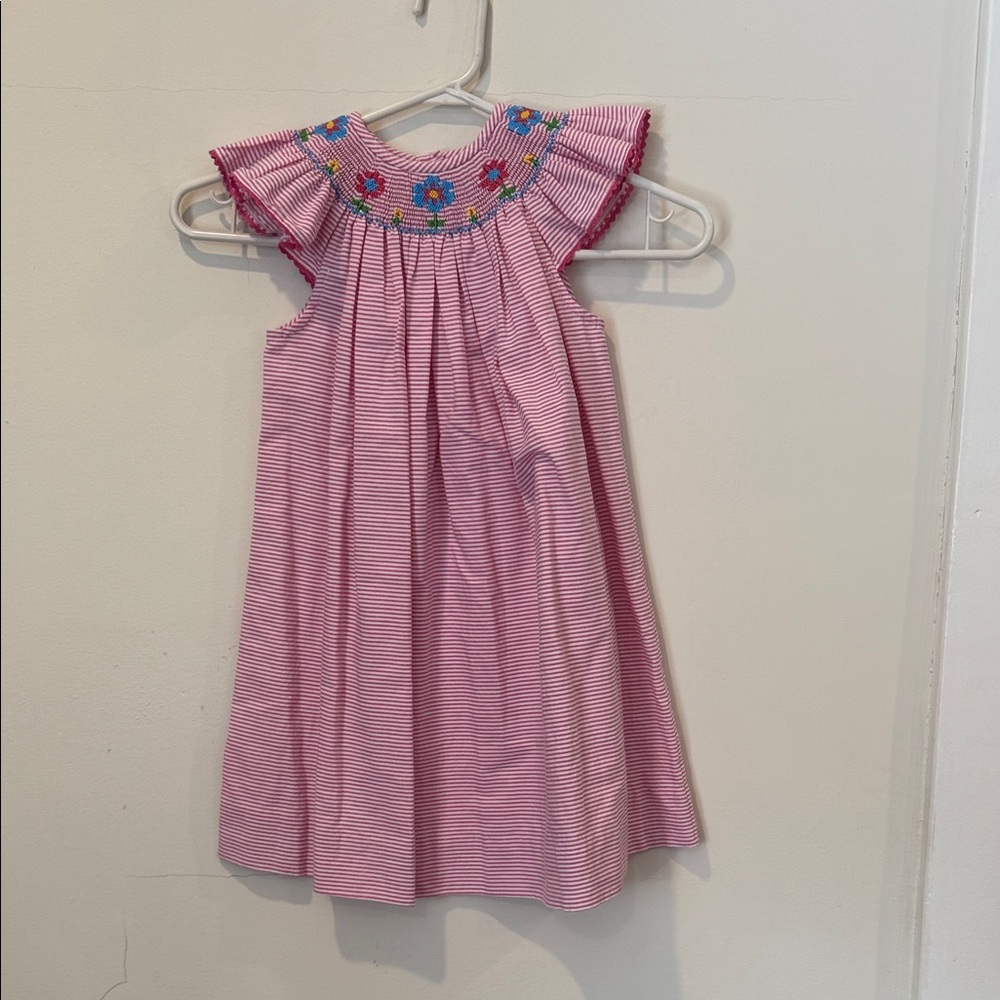 Charming Pink Striped Kids Dress with Floral Embroidery